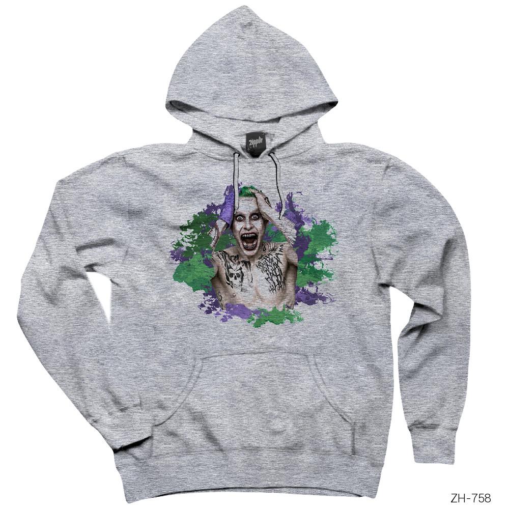 Suicide Squad Joker Gri Kapşonlu Sweatshirt Hoodie