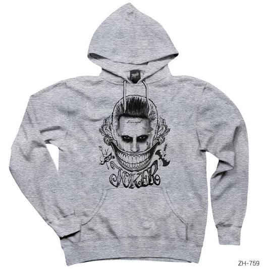 Suicide Squad Joker Smile Gri Kapşonlu Sweatshirt Hoodie
