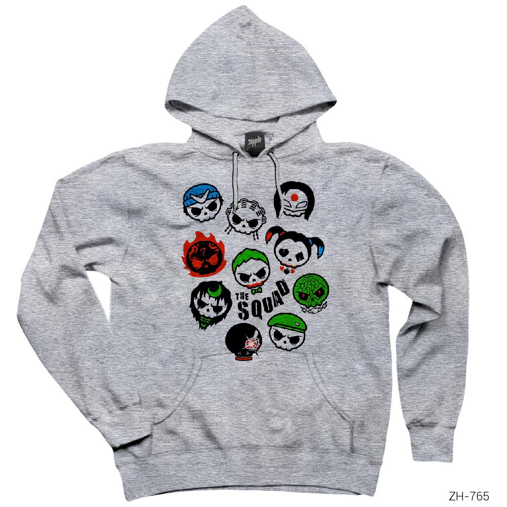 Suicide Squad Skull Faces Gri Kapşonlu Sweatshirt Hoodie