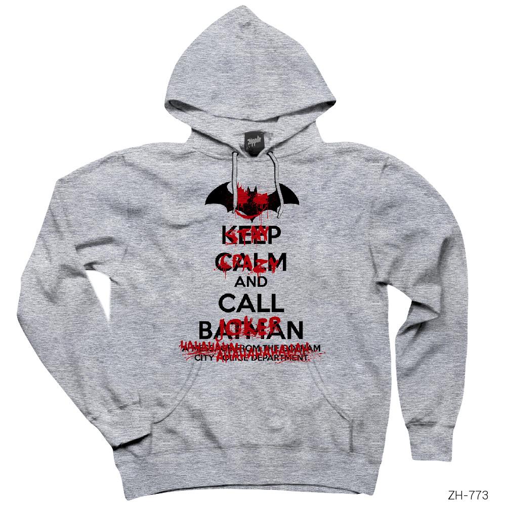 Keep Calm Joker Gri Kapşonlu Sweatshirt Hoodie