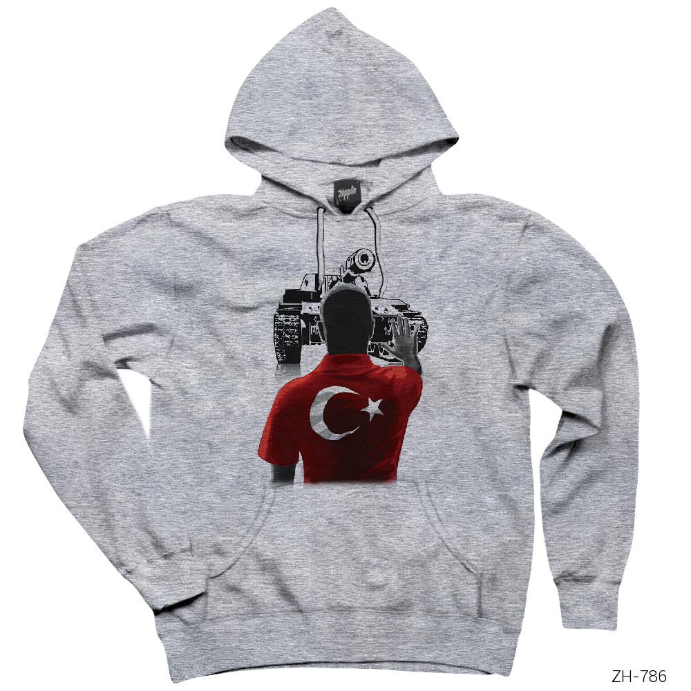 Tankı Durduran Adam Gri Kapşonlu Sweatshirt Hoodie
