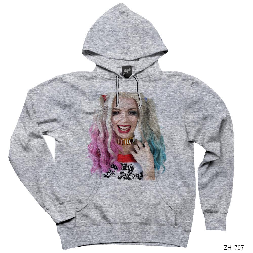 Cute Harley Quinn Gri Kapşonlu Sweatshirt Hoodie