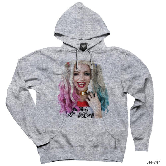 Cute Harley Quinn Gri Kapşonlu Sweatshirt Hoodie