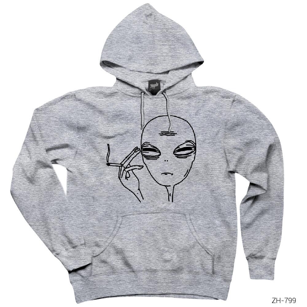 Alien Smoke Gri Kapşonlu Sweatshirt Hoodie