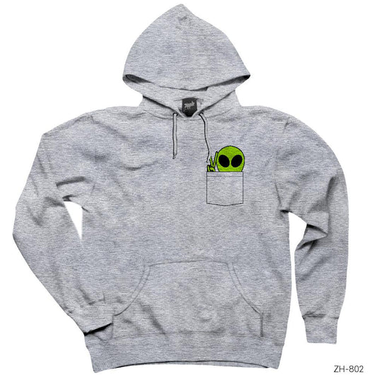 Pocket Alien Gri Kapşonlu Sweatshirt Hoodie