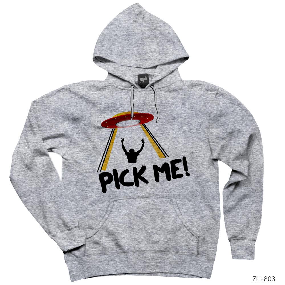 Pick Me Alien Gri Kapşonlu Sweatshirt Hoodie