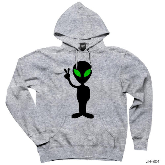 Peaceful Alien Gri Kapşonlu Sweatshirt Hoodie