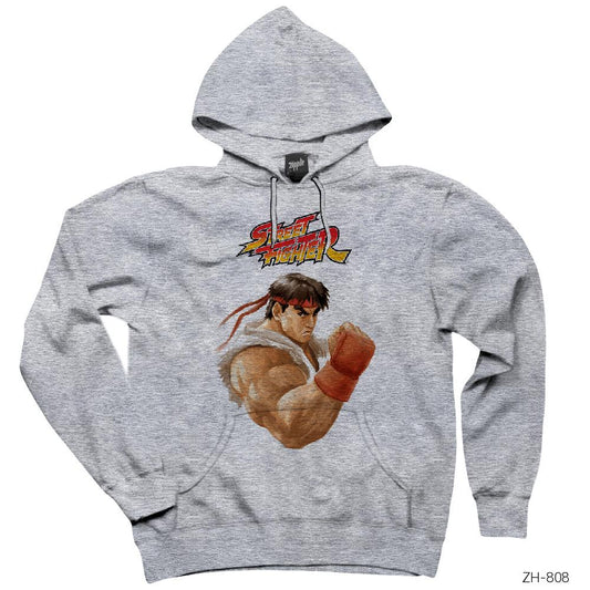 Street Fighter Ryu Gri Kapşonlu Sweatshirt Hoodie