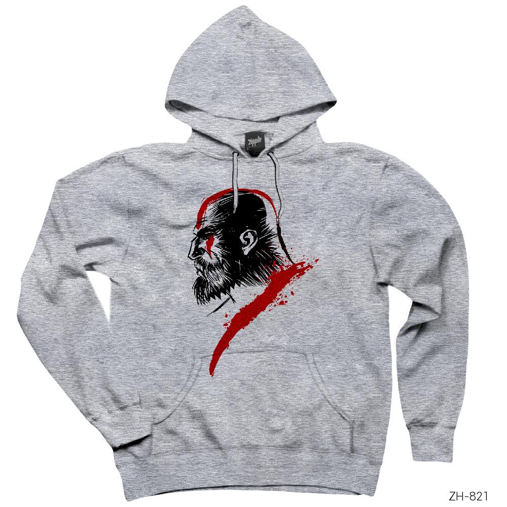 God of War Silhouette Gri Kapşonlu Sweatshirt Hoodie