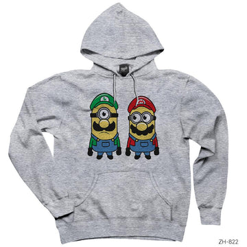 Mario Brothers Minion Gri Kapşonlu Sweatshirt Hoodie