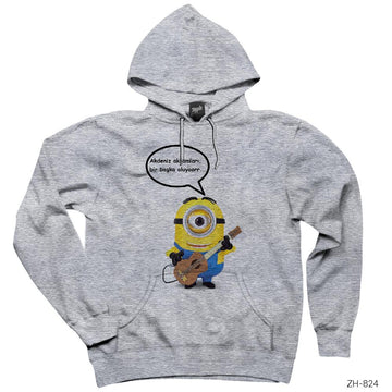 Minion Akdeniz Akşamları Gri Kapşonlu Sweatshirt Hoodie