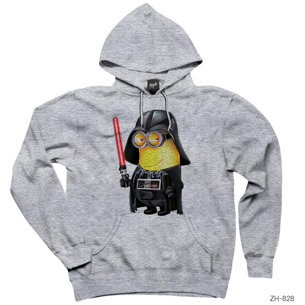 Minion Darth Vader Gri Kapşonlu Sweatshirt Hoodie