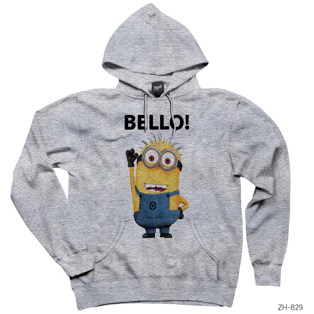 Minion Bello Gri Kapşonlu Sweatshirt Hoodie