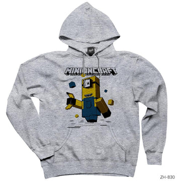 Minion Minecraft Gri Kapşonlu Sweatshirt Hoodie