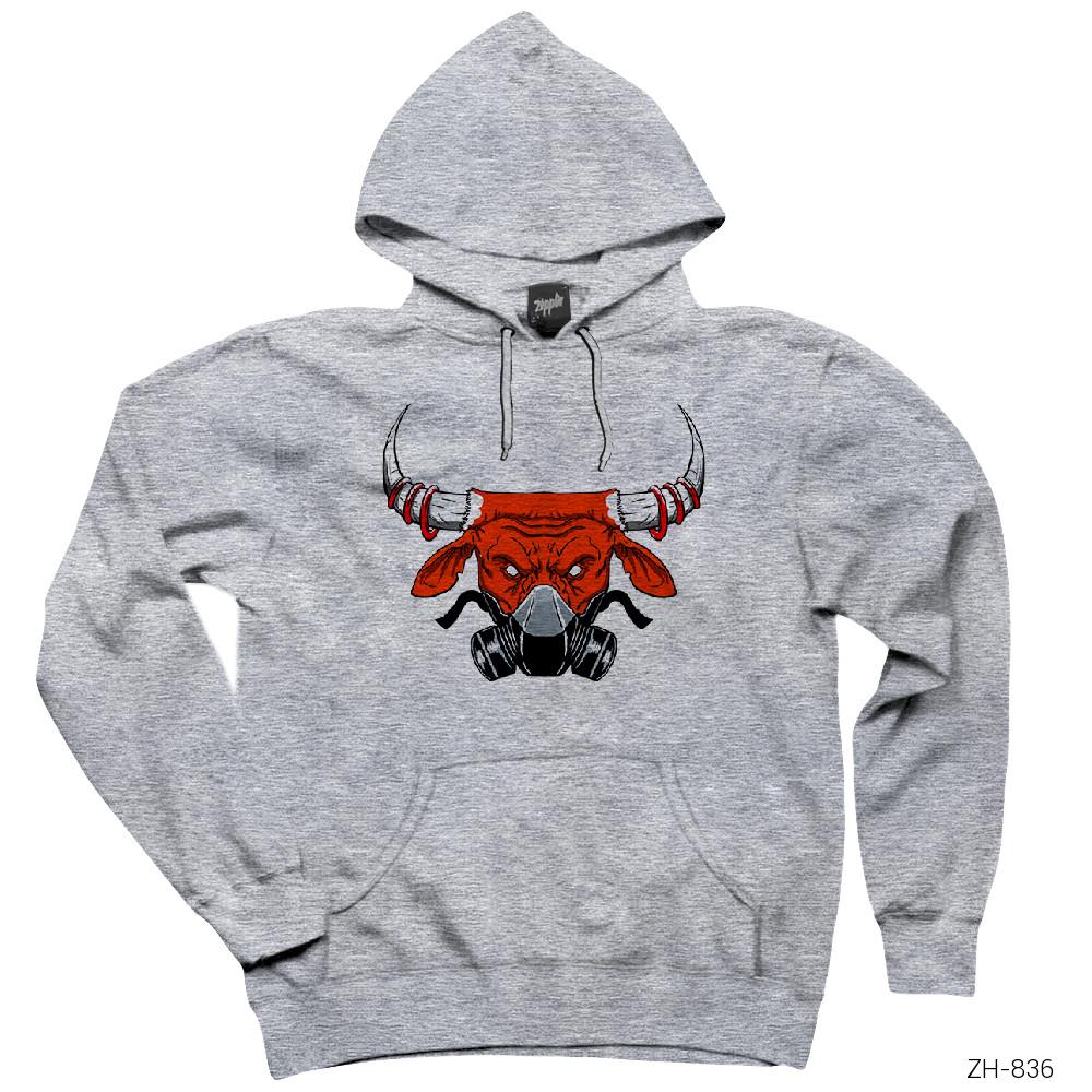 Chicago Bulls with Mask Gri Kapşonlu Sweatshirt Hoodie