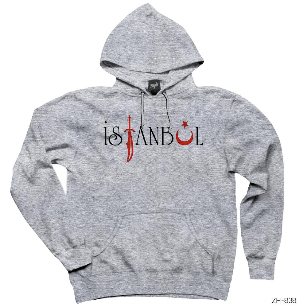 İstanbul Osmanlı Kılıç Gri Kapşonlu Sweatshirt Hoodie