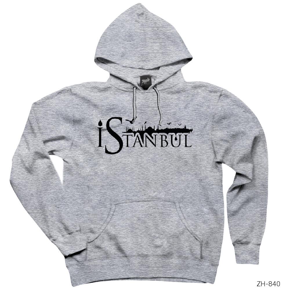 İstanbul Silüet Gri Kapşonlu Sweatshirt Hoodie