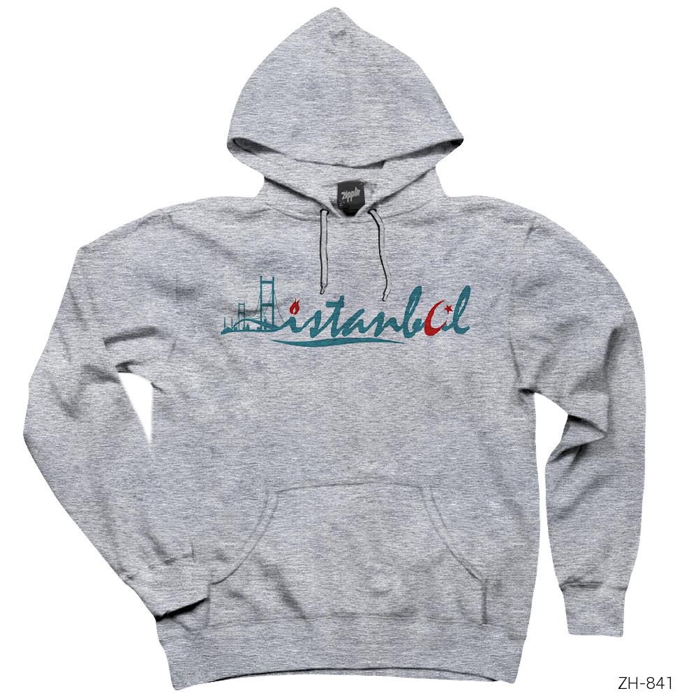 İstanbul Gri Kapşonlu Sweatshirt Hoodie