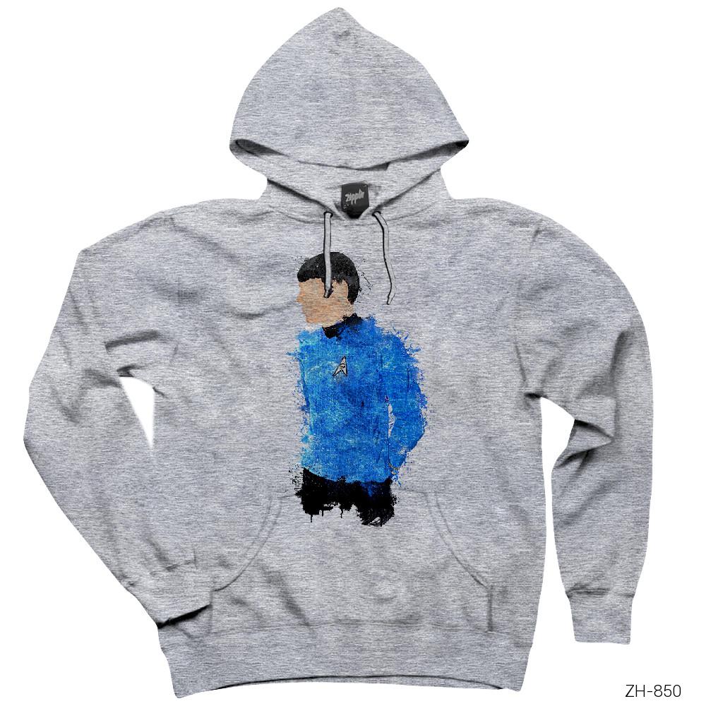 Star Trek Mr. Spock Artwork Gri Kapşonlu Sweatshirt Hoodie