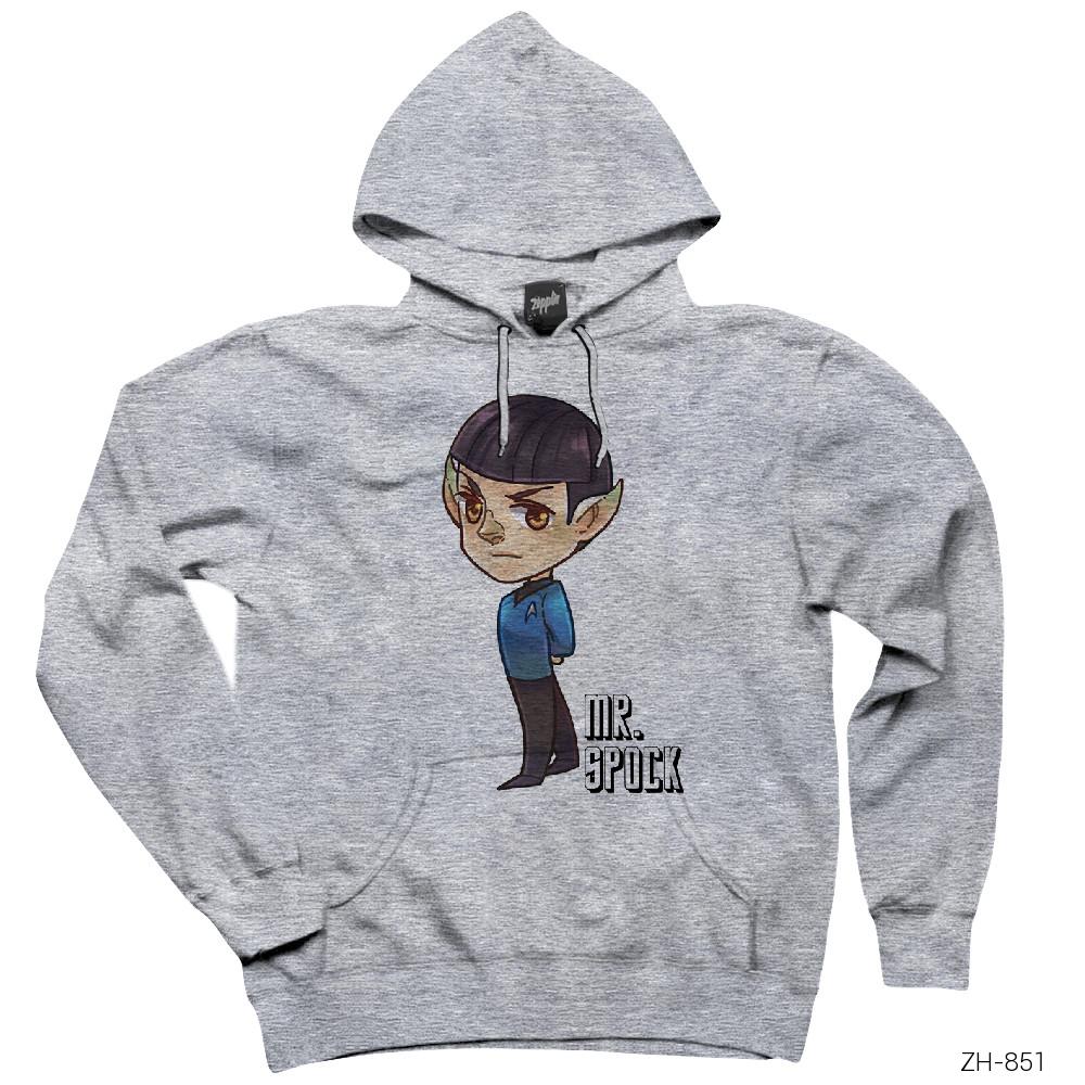 Star Trek Mr. Spock Cartoon Gri Kapşonlu Sweatshirt Hoodie