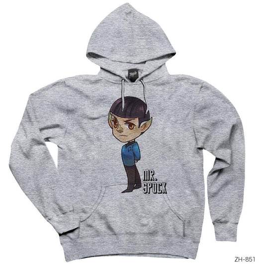 Star Trek Mr. Spock Cartoon Gri Kapşonlu Sweatshirt Hoodie