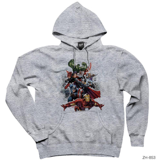 Avengers Attack Gri Kapşonlu Sweatshirt Hoodie