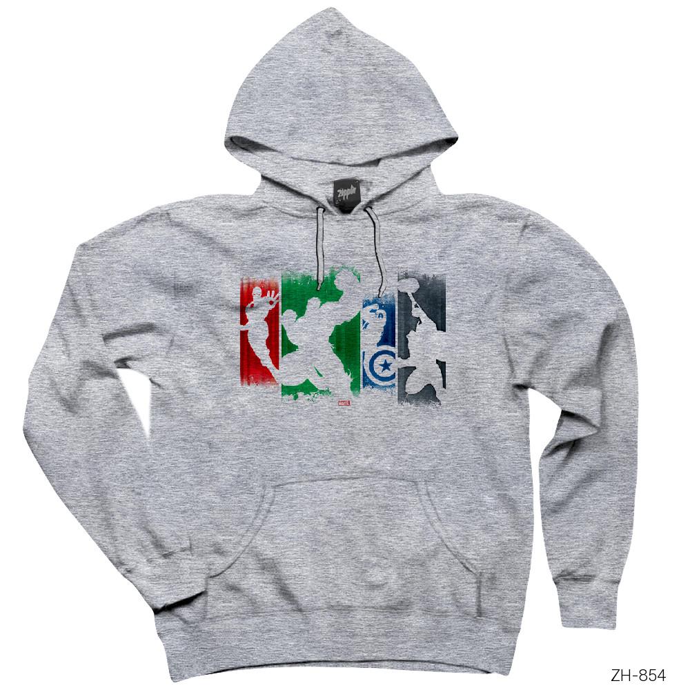 Avengers Classics Paint Swatch Silhouettes Gri Kapşonlu Sweatshirt Hoodie