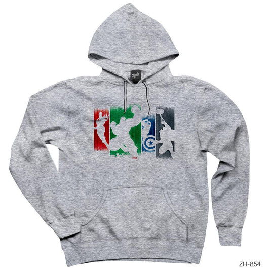 Avengers Classics Paint Swatch Silhouettes Gri Kapşonlu Sweatshirt Hoodie
