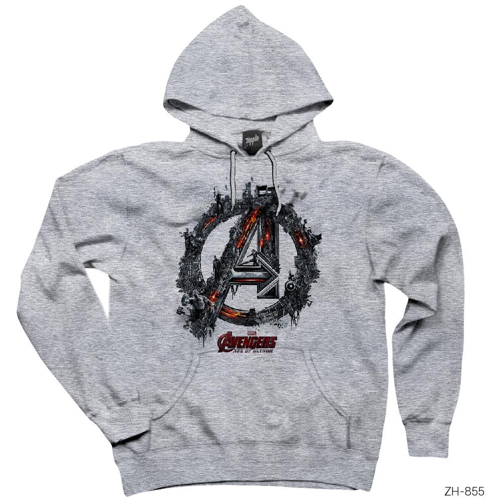 Avengers Dark City Gri Kapşonlu Sweatshirt Hoodie
