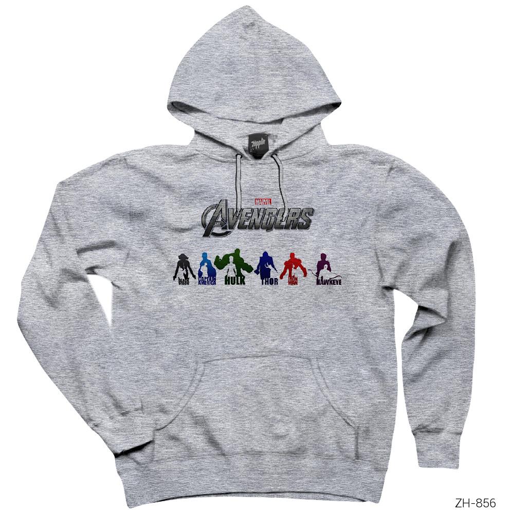 Avengers Team Gri Kapşonlu Sweatshirt Hoodie