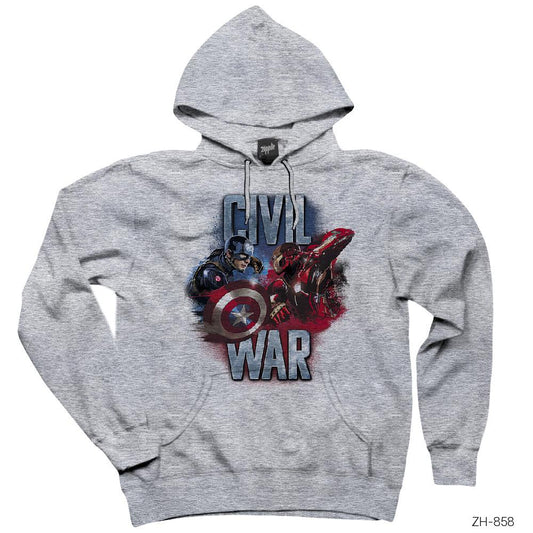 Civil War Captain America Iron Man Gri Kapşonlu Sweatshirt Hoodie