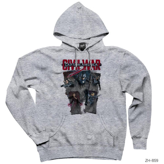 Civil War Team Captain America Gri Kapşonlu Sweatshirt Hoodie