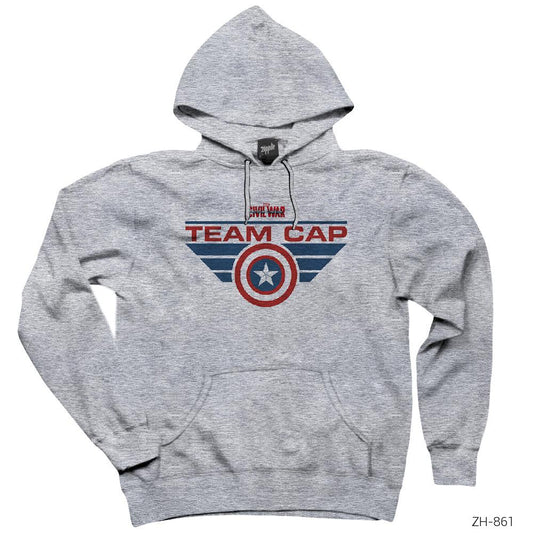 Civil War Team Cap Logo Gri Kapşonlu Sweatshirt Hoodie