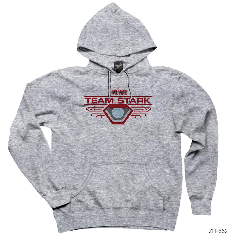 Civil War Team Stark Logo Gri Kapşonlu Sweatshirt Hoodie