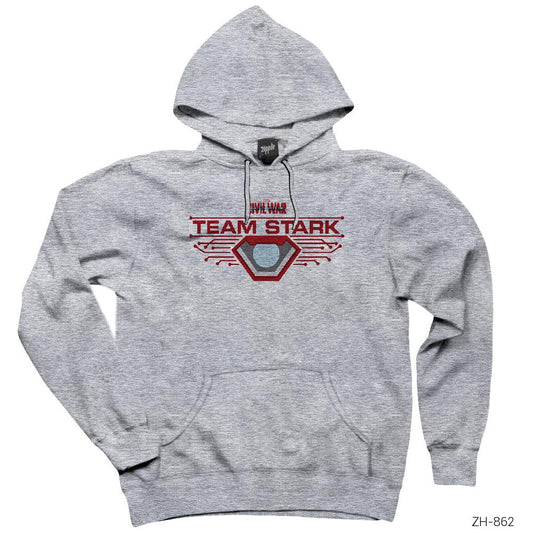Civil War Team Stark Logo Gri Kapşonlu Sweatshirt Hoodie