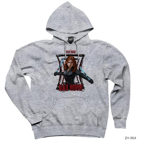 Civil War Black Widow Gri Kapşonlu Sweatshirt Hoodie