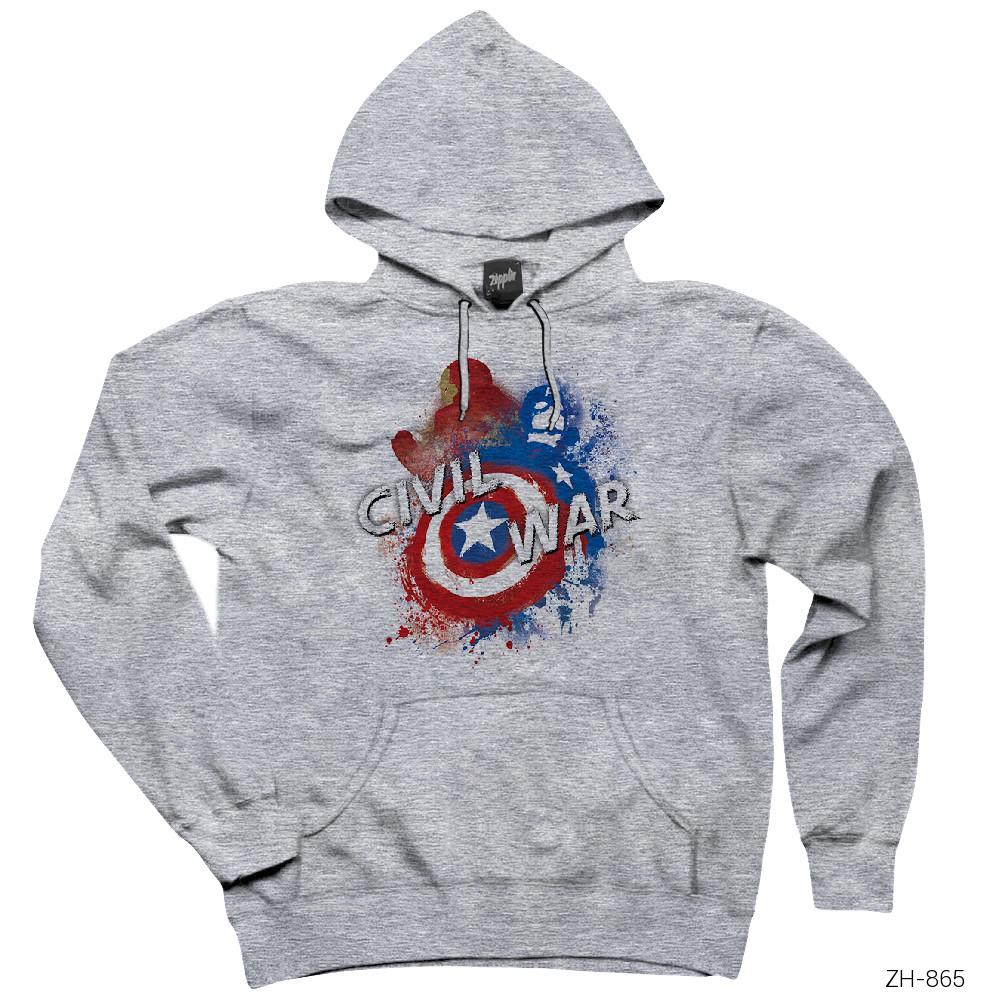 Civil War Splash Gri Kapşonlu Sweatshirt Hoodie