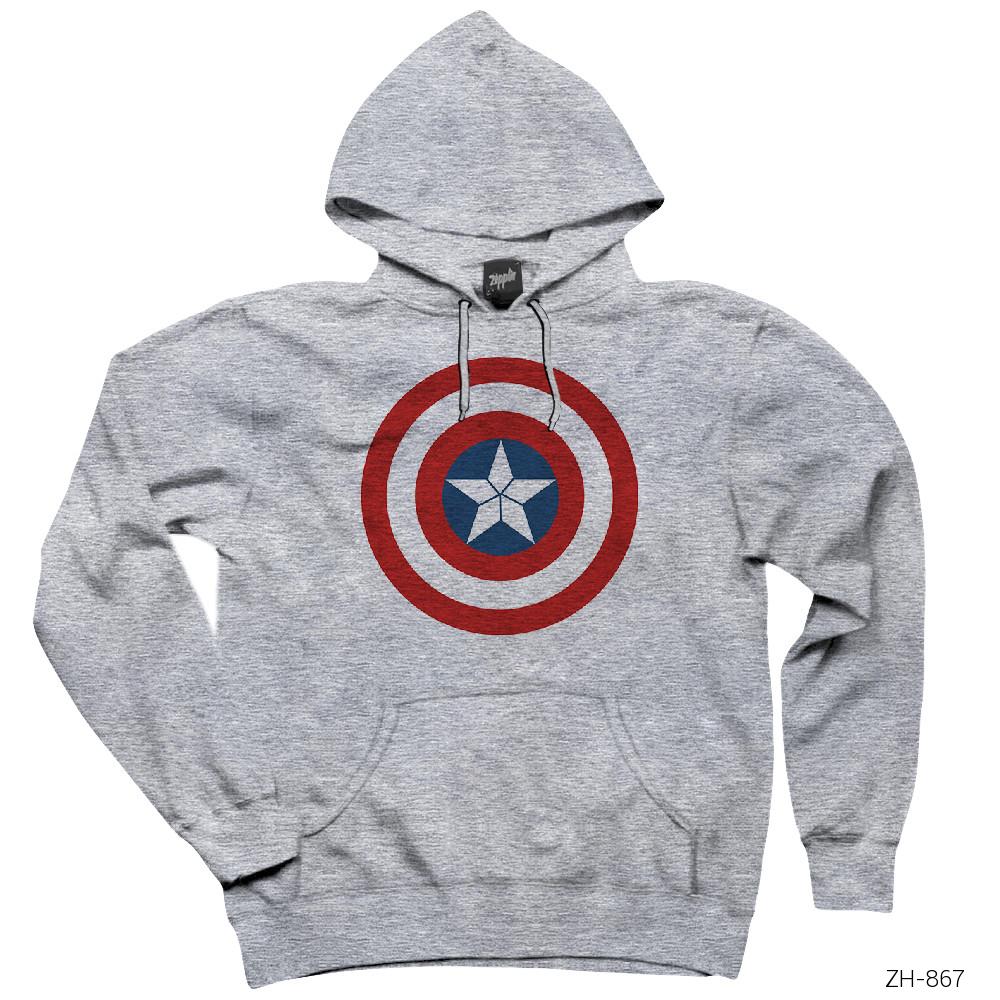 Captain America Soft Sheild Gri Kapşonlu Sweatshirt Hoodie