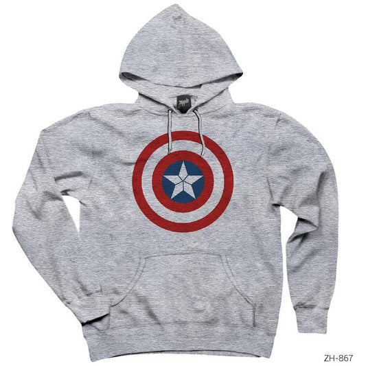 Captain America Soft Sheild Gri Kapşonlu Sweatshirt Hoodie