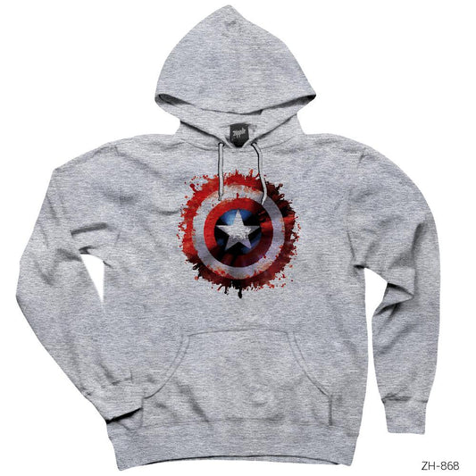 Captain America Sheild Splash Gri Kapşonlu Sweatshirt Hoodie