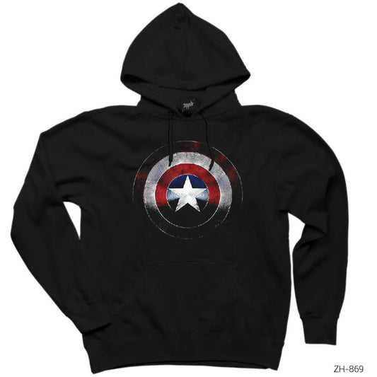 Captain America Shield Siyah Kapşonlu Sweatshirt Hoodie