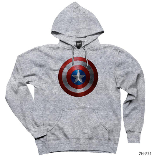 Captain America Sheild Metal Gri Kapşonlu Sweatshirt Hoodie