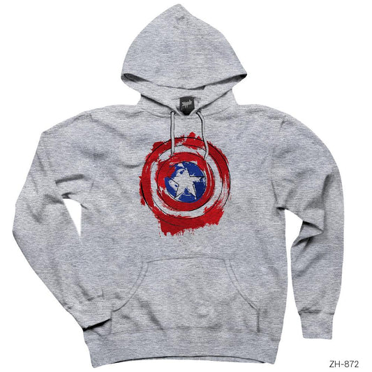 Captain America Sheild Splatter Gri Kapşonlu Sweatshirt Hoodie