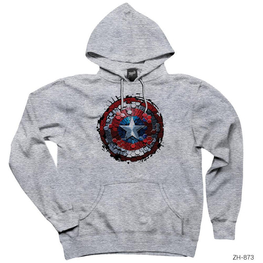 Captain America Hexagonal Shield Gri Kapşonlu Sweatshirt Hoodie