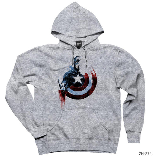Captain America Cut Gri Kapşonlu Sweatshirt Hoodie