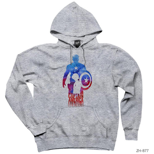 Captain America Artwork Boy Gri Kapşonlu Sweatshirt Hoodie