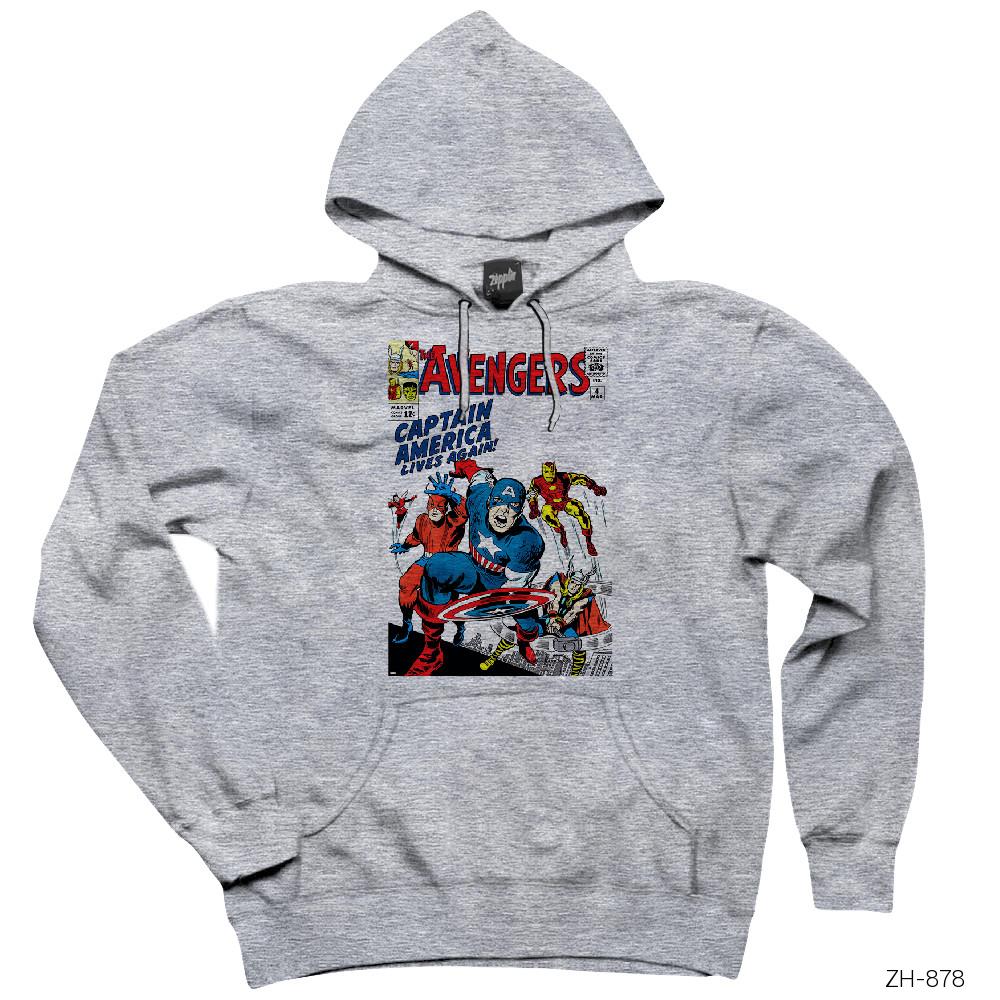 Avengers Comic Cover Gri Kapşonlu Sweatshirt Hoodie