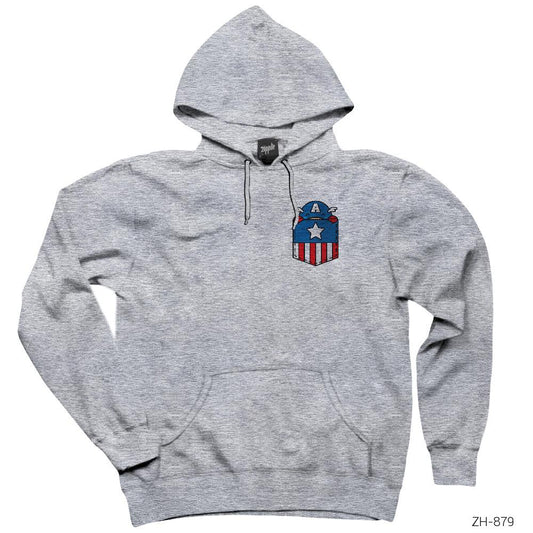 Captain America Pocket Gri Kapşonlu Sweatshirt Hoodie