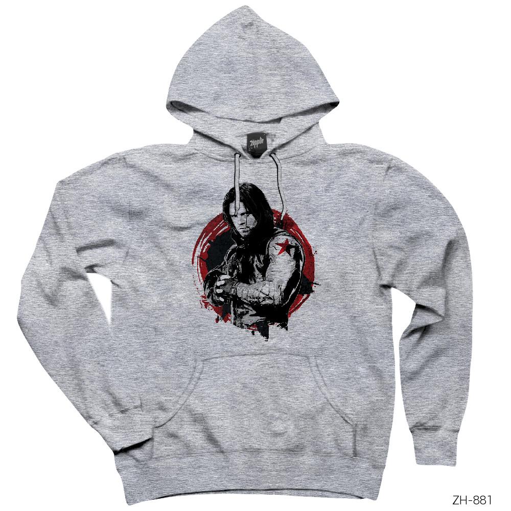 Avengers Winter Soldier Gri Kapşonlu Sweatshirt Hoodie