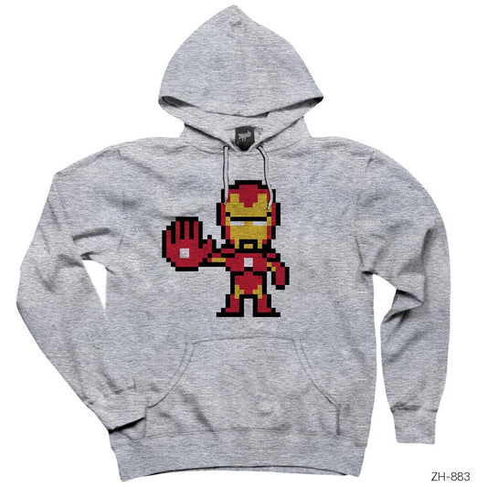 Iron Man 8bit Gri Kapşonlu Sweatshirt Hoodie